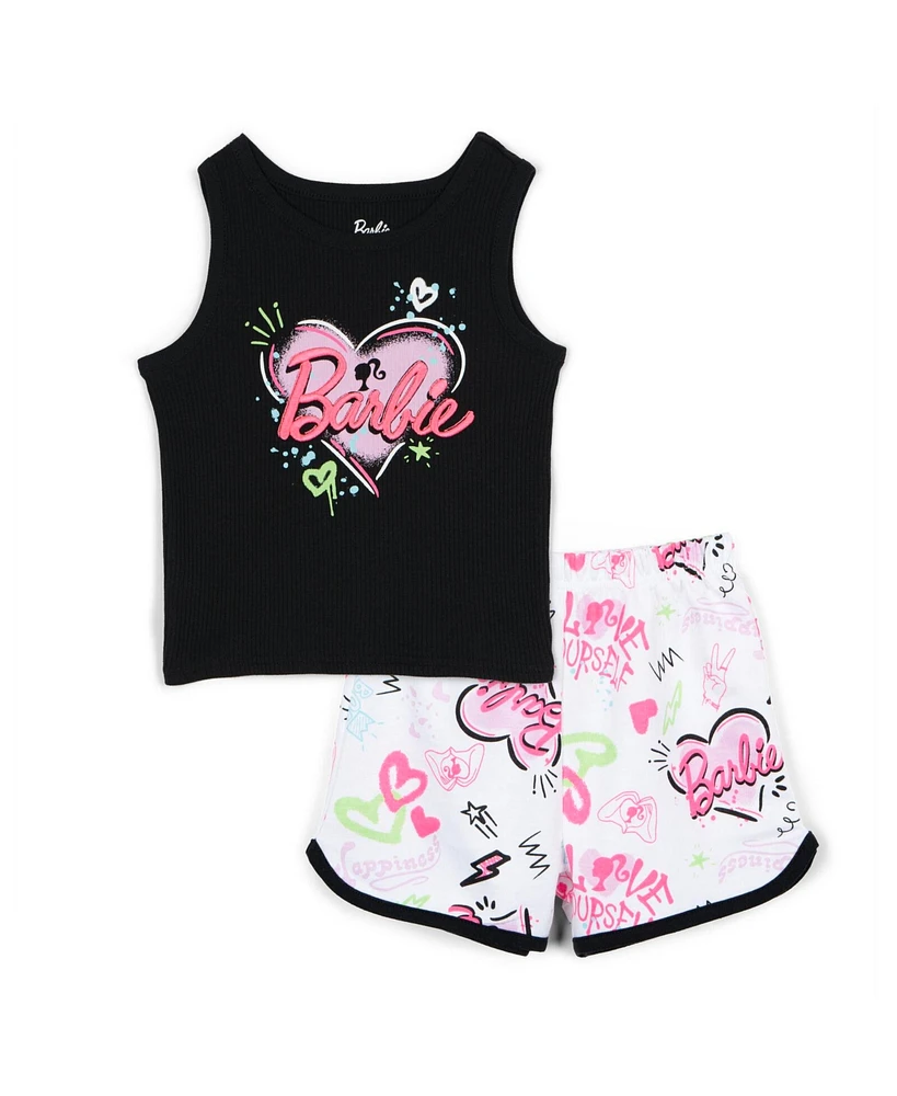 Barbie Toddler Girls Cropped Ribbed Tank Top and French Terry Shorts Outfit Set