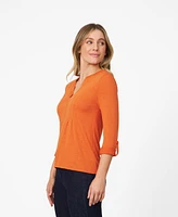 Cable & Gauge Women's Pintuck Pleat Henley Top