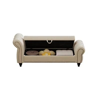 64.5 Inch Velvet Upholstered Storage Bench, Tufted Bed Bench with Nailhead Trim for Bedroom-The Pop Home