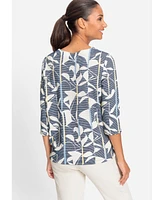 Olsen Women's Floral Rib Knit Jersey Top