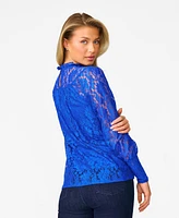 Cable & Gauge Women's Floral Lace Crew Neck Top