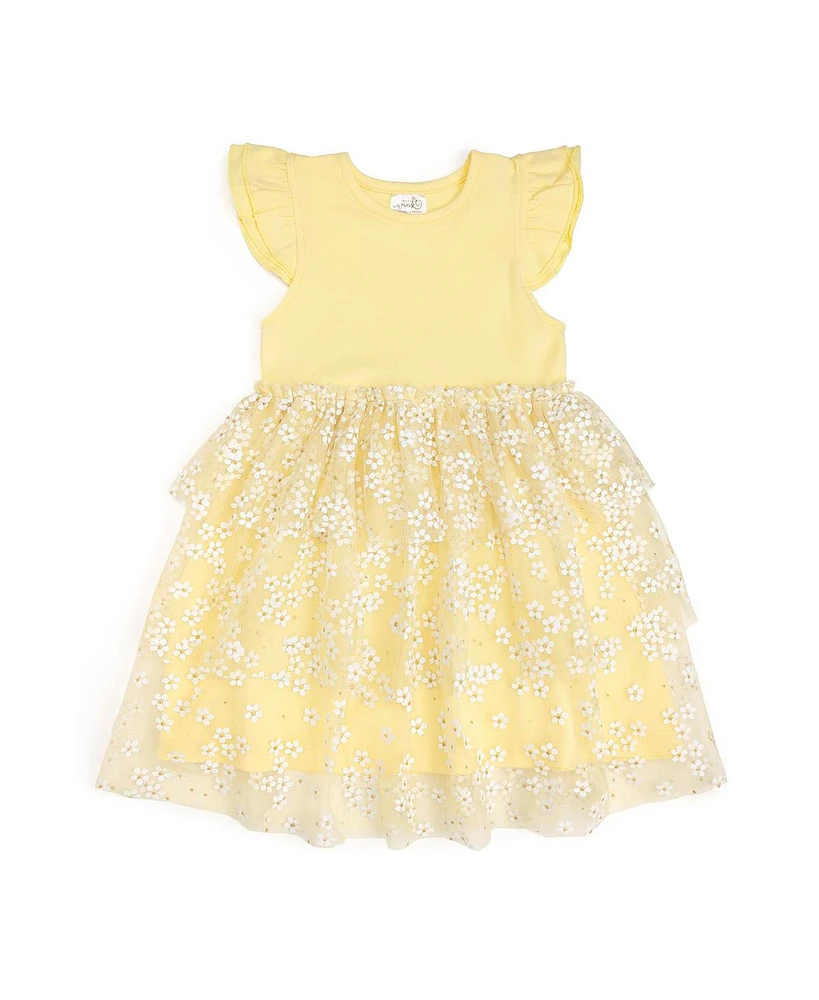 Sweet Wink Toddler Girls Sunshine Ditsy Daisy Easter Tiered Short Sleeve Tutu Dress