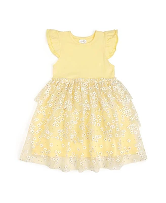 Sweet Wink Toddler Girls Sunshine Ditsy Daisy Easter Tiered Short Sleeve Tutu Dress