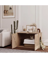 PawHut Cat Litter Box Enclosure, Hidden Cat Litter Box Furniture,