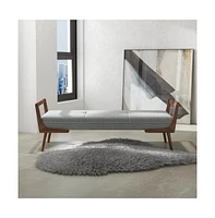 Mid-Century Modern Gray Upholstered Bench, Tufted Fabric Seat with Walnut Wood Frame-The Pop Home