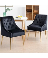 Dyhome Modern Dining Chairs Set of 2, Mid Century with 5.12” Cushions and Golden Legs, Velvet Upholstered Back