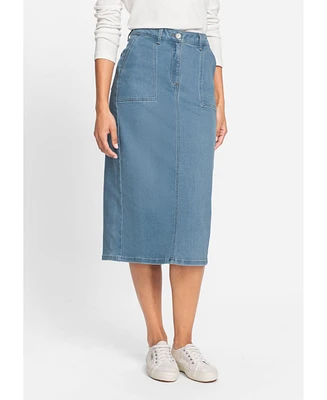 Olsen Light Wash Power Stretch Midi Jean Skirt