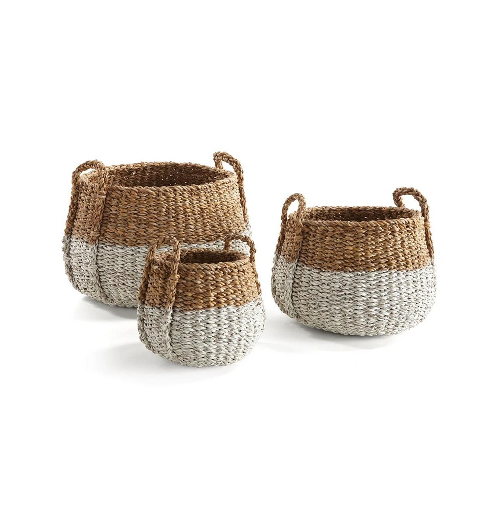 Seagrass Round Baskets With Handles, Set Of 3