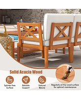 Gymax 10 Pcs Patio Furniture Set Acacia Wood w/ Cushions & 2-Tier Coffee Table