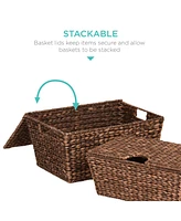 Best Choice Products Set of 2 Xl Water Hyacinth Woven Tapered Storage Basket Chests w/ Attached Lid, Handle Hole