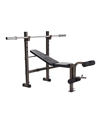 Stamina Adjustable Steel Weights Bench and Barbell Rack Combo Set with Resistance Band Anchor Points for Home Gym Workout or Exercise, Black