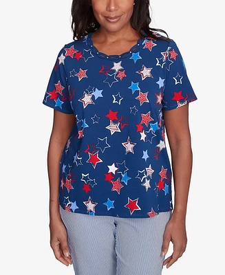Alfred Dunner Women's Crew Neck Star Studded Top