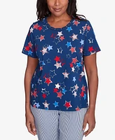 Alfred Dunner Women's Crew Neck Star Studded Top