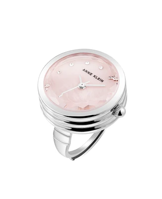 Anne Klein Women's Quartz Pink and Silver-Tone Metal Alloy Ring Watch, 20mm