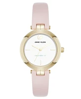 Anne Klein Women's Quartz Round Blush Pink Leather and Gold-Tone Metal Alloy Strap Watch, 32mm