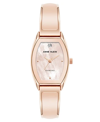 Anne Klein Women's Quartz Cushion Blush Pink Enamel with Rose Gold-Tone Metal Alloy Bangle Watch, 22mm