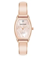 Anne Klein Women's Quartz Cushion Blush Pink Enamel with Rose Gold-Tone Metal Alloy Bangle Watch, 22mm