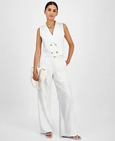 I.n.c. International Concepts Women's Linen-Blend Double-Breasted Vest, Exclusively at Macy's