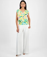 I.n.c. International Concepts Women's Printed Ruched Cap-Sleeve Top, Exclusively at Macy's