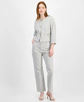 T Tahari Women's Cotton Button-Front Cropped Jacket