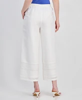 T Tahari Women's Eyelet-Trim Cropped Pull-On Pants