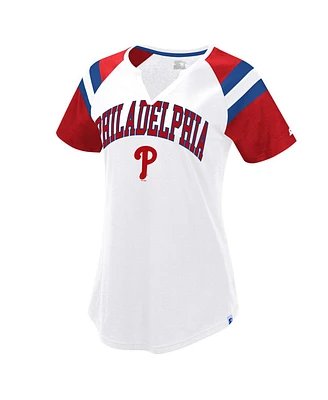 Starter Women's White/Red Philadelphia Phillies Game On Notch Neck Raglan T-Shirt
