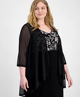 Connected Plus Metallic Embroidered Dress & Mock Jacket