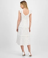 Anne Klein Women's Eyelet Square-Neck Tiered Midi Dress