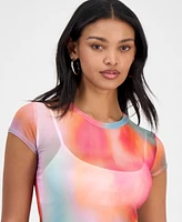 Bar Iii Women's Printed Mesh Top, Exclusively at Macy's