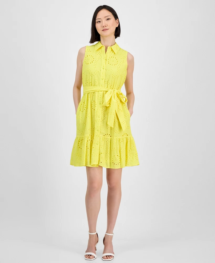 Anne Klein Women's Cotton Collared Sleeveless Shirtdress