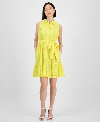 Anne Klein Women's Cotton Collared Sleeveless Shirtdress