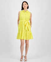 Anne Klein Women's Cotton Collared Sleeveless Shirtdress