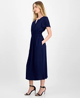 Anne Klein Women's Elastic-Waist Short-Sleeve Midi Dress