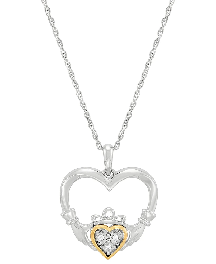 Diamond Accent Heart Pendant Necklace in Sterling Silver & 10k Yellow Gold, 16" + 2" extender