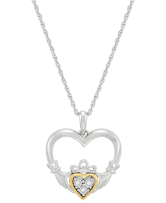 Diamond Accent Heart Pendant Necklace in Sterling Silver & 10k Yellow Gold, 16" + 2" extender