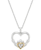 Diamond Accent Heart Pendant Necklace in Sterling Silver & 10k Yellow Gold, 16" + 2" extender