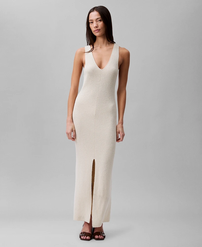 Calvin Klein Women's Sleeveless V-Neck Rib Knit Maxi Dress