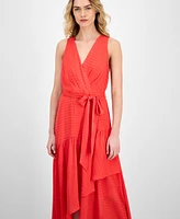 Anne Klein Women's Tie-Waist Ruffled-Hem Satin Maxi Dress