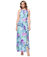 Betsy & Adam Women's Back-Tie Halter Ruffled Gown