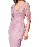 Betsy & Adam Women's Lace Drape-Back Ruched Dress
