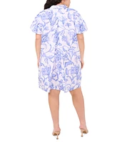 Msk Plus Floral-Print Cotton Puff-Sleeve Shift Dress