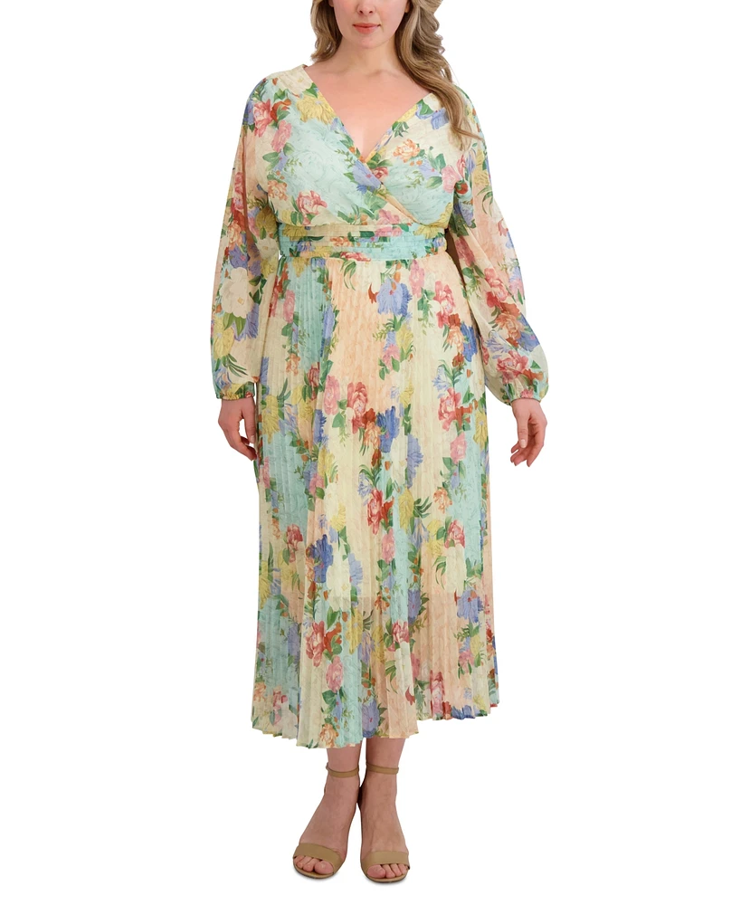 Siena Plus Floral-Print Pleated Maxi Dress