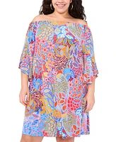 Msk Plus Printed Off-The-Shoulder Dress