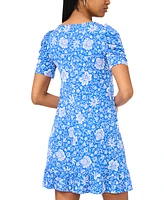 Msk Petite Floral-Print Puff-Sleeve Shift Dress