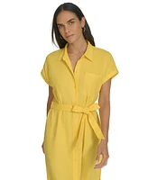Calvin Klein Women's Cuffed-Sleeve Maxi Shirtdress