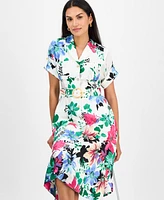 Tahari Women's Collared Short-Sleeve Midi Shirtdress