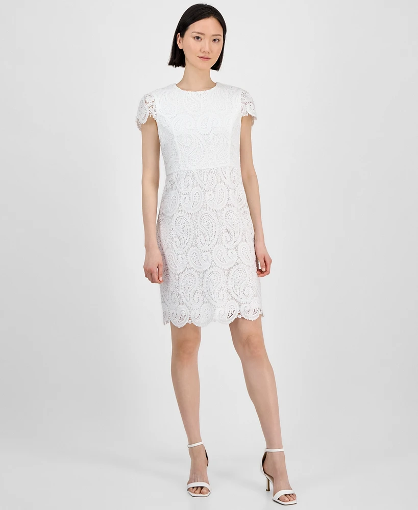 Tahari Petite Paisley Lace Cap-Sleeve Sheath Dress