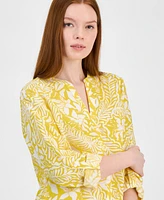 Charter Club Women's 100% Linen Printed Button-Front Top, Exclusively at Macy's
