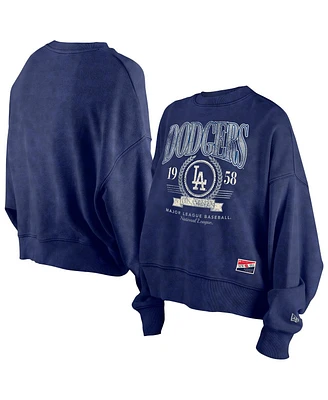 New Era Women's Navy Los Angeles Dodgers Throwback Boxy Enzyme Wash Fleece Crewneck Pullover