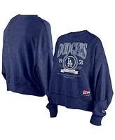 New Era Women's Navy Los Angeles Dodgers Throwback Boxy Enzyme Wash Fleece Crewneck Pullover